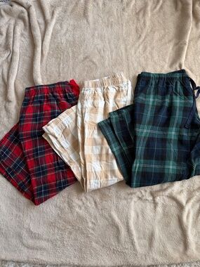 Old Navy Women’s Plaid Pajama Bottoms - Red, Cream & Green 3 Pair